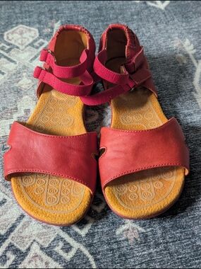 Camper Peu Circuit Red Leather Open-Toe Sandals with Adjustable Straps